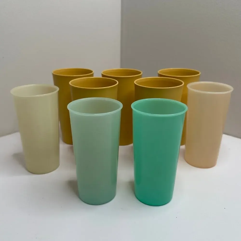 Vintage Tupperware Lot of 9 Tumblers Drinking Cups Patel & Harvest Gold